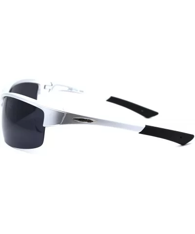 Mens Rectangular Half Rim Sport Plastic Sunglasses - Silver Black - CB193YLUGKX $6.44 Rectangular