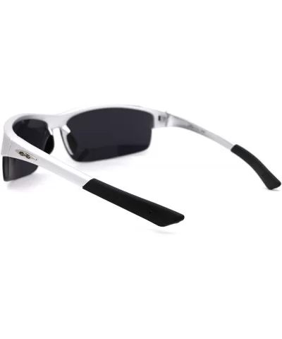 Mens Rectangular Half Rim Sport Plastic Sunglasses - Silver Black - CB193YLUGKX $6.44 Rectangular