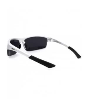 Mens Rectangular Half Rim Sport Plastic Sunglasses - Silver Black - CB193YLUGKX $6.44 Rectangular