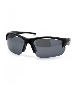 Skull Emblem Classic Retro Baseball Half Rim Sport Sunglasses - Shiny Black - C218WI3ZR2T $8.29 Sport