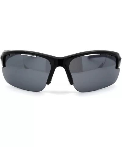 Skull Emblem Classic Retro Baseball Half Rim Sport Sunglasses - Shiny Black - C218WI3ZR2T $8.29 Sport