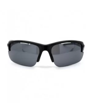 Skull Emblem Classic Retro Baseball Half Rim Sport Sunglasses - Shiny Black - C218WI3ZR2T $8.29 Sport