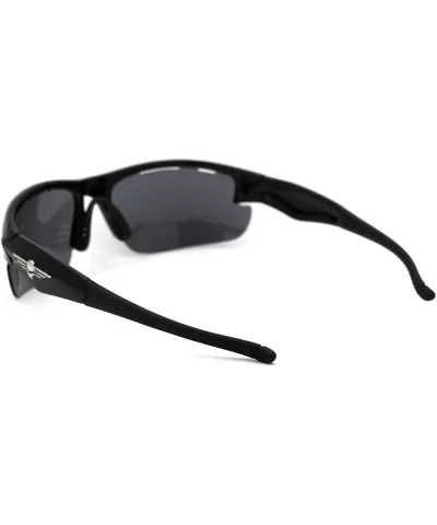 Skull Emblem Classic Retro Baseball Half Rim Sport Sunglasses - Shiny Black - C218WI3ZR2T $8.29 Sport