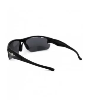 Skull Emblem Classic Retro Baseball Half Rim Sport Sunglasses - Shiny Black - C218WI3ZR2T $8.29 Sport