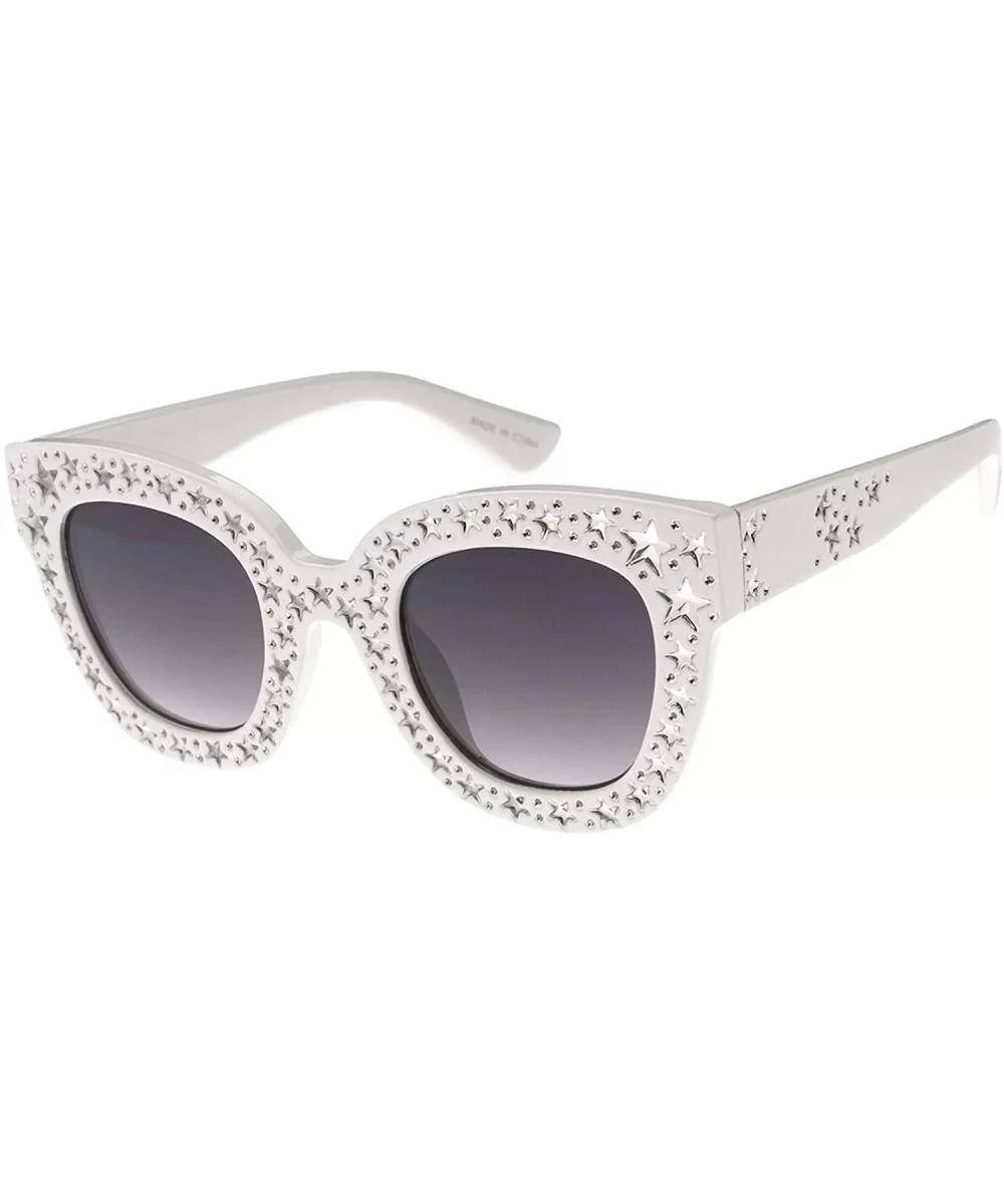 Horn Tip Rhinestone Cat Eye 80s Retro Fashion Sunglasses - White - C418UCQ6NXL $8.79 Cat Eye