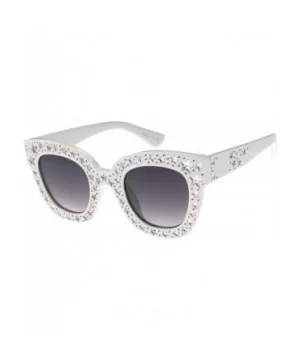 Horn Tip Rhinestone Cat Eye 80s Retro Fashion Sunglasses - White - C418UCQ6NXL $8.79 Cat Eye