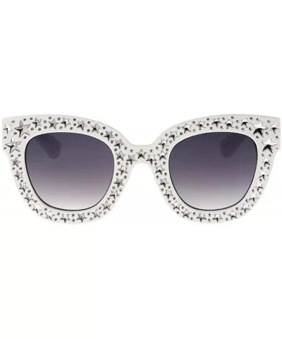 Horn Tip Rhinestone Cat Eye 80s Retro Fashion Sunglasses - White - C418UCQ6NXL $8.79 Cat Eye