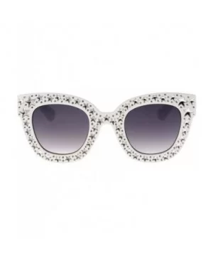 Horn Tip Rhinestone Cat Eye 80s Retro Fashion Sunglasses - White - C418UCQ6NXL $8.79 Cat Eye