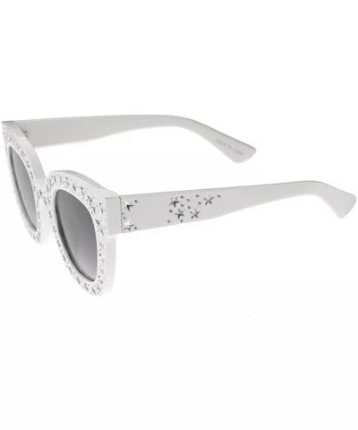 Horn Tip Rhinestone Cat Eye 80s Retro Fashion Sunglasses - White - C418UCQ6NXL $8.79 Cat Eye