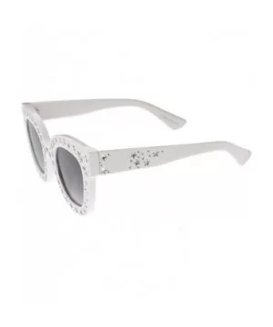 Horn Tip Rhinestone Cat Eye 80s Retro Fashion Sunglasses - White - C418UCQ6NXL $8.79 Cat Eye