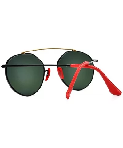 Italy made Bridge Sunglasses Corning natural Glass lens Genuine Leather Arms - C6180E3MX2D $39.41 Oversized