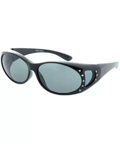 Men and Women Polarized Fit Over Lens Cover Sunglasses - Black With Rhinestone - C112CQL5D7R $9.10 Oval