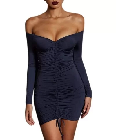 Womens Dresses-Ladies Sexy V-Neck Bodycon Short Mini Dress Long Sleeve Cocktail Party Dress - Dark Blue - CN18O9M88SH $10.98 ...