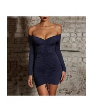 Womens Dresses-Ladies Sexy V-Neck Bodycon Short Mini Dress Long Sleeve Cocktail Party Dress - Dark Blue - CN18O9M88SH $10.98 ...