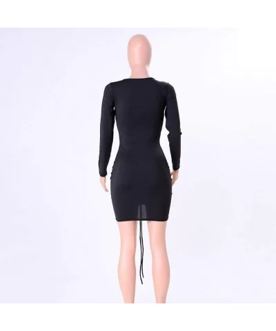 Womens Dresses-Ladies Sexy V-Neck Bodycon Short Mini Dress Long Sleeve Cocktail Party Dress - Dark Blue - CN18O9M88SH $10.98 ...