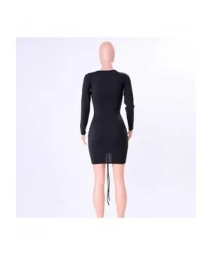 Womens Dresses-Ladies Sexy V-Neck Bodycon Short Mini Dress Long Sleeve Cocktail Party Dress - Dark Blue - CN18O9M88SH $10.98 ...