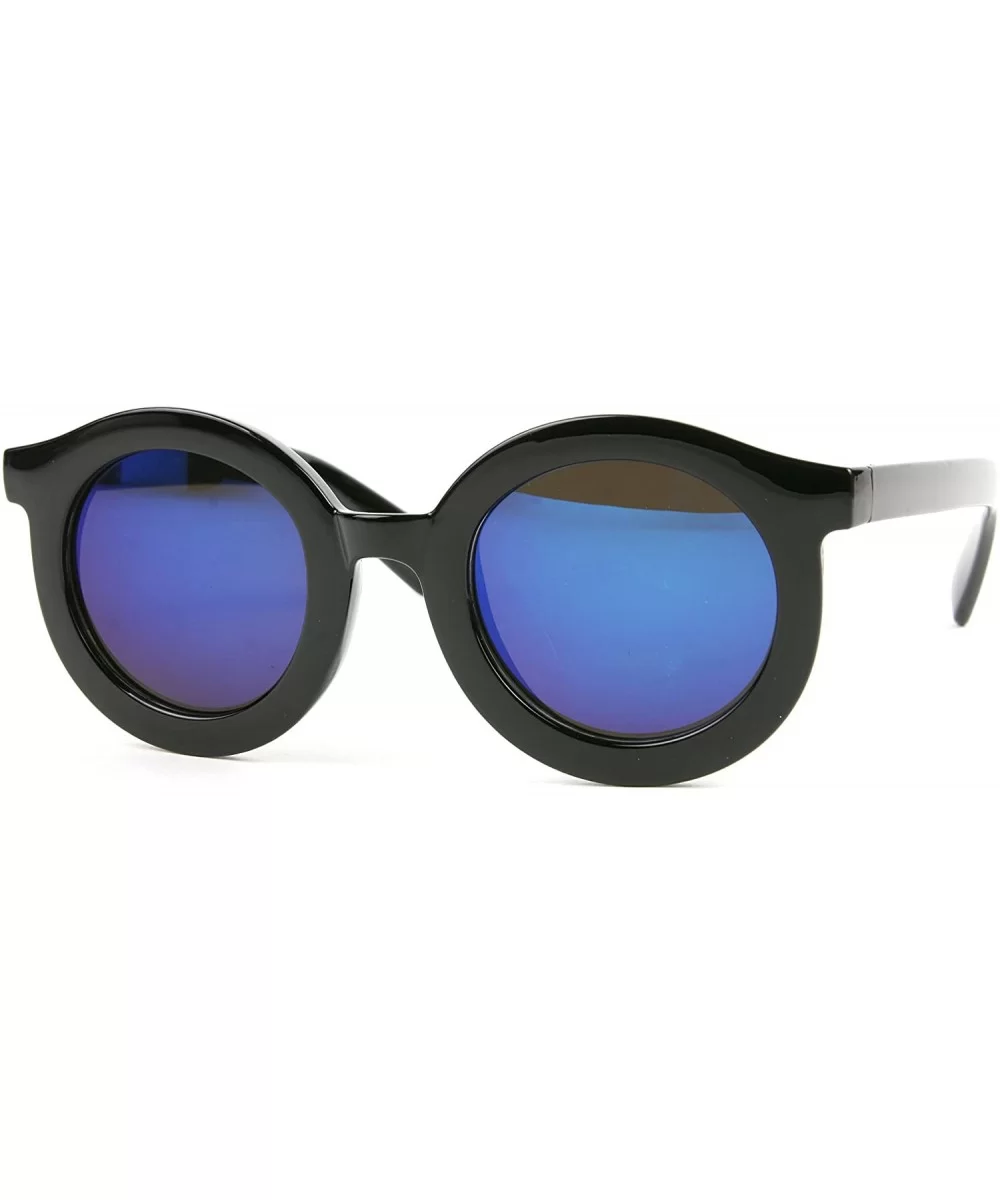 Vintage Thick Rimmed Round Sunglasses P2178 (Black-BlueMirror Lens) - C3122B5RHB3 $7.49 Round