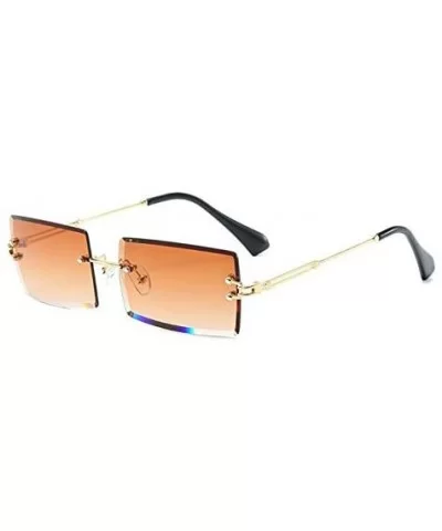 Fashion Popular Rimless Rectangle Sunglasses Women Men Shades Alloy Glasses UV400 (Lenses Color Gold Brown) - CR190HEHO3W $23...