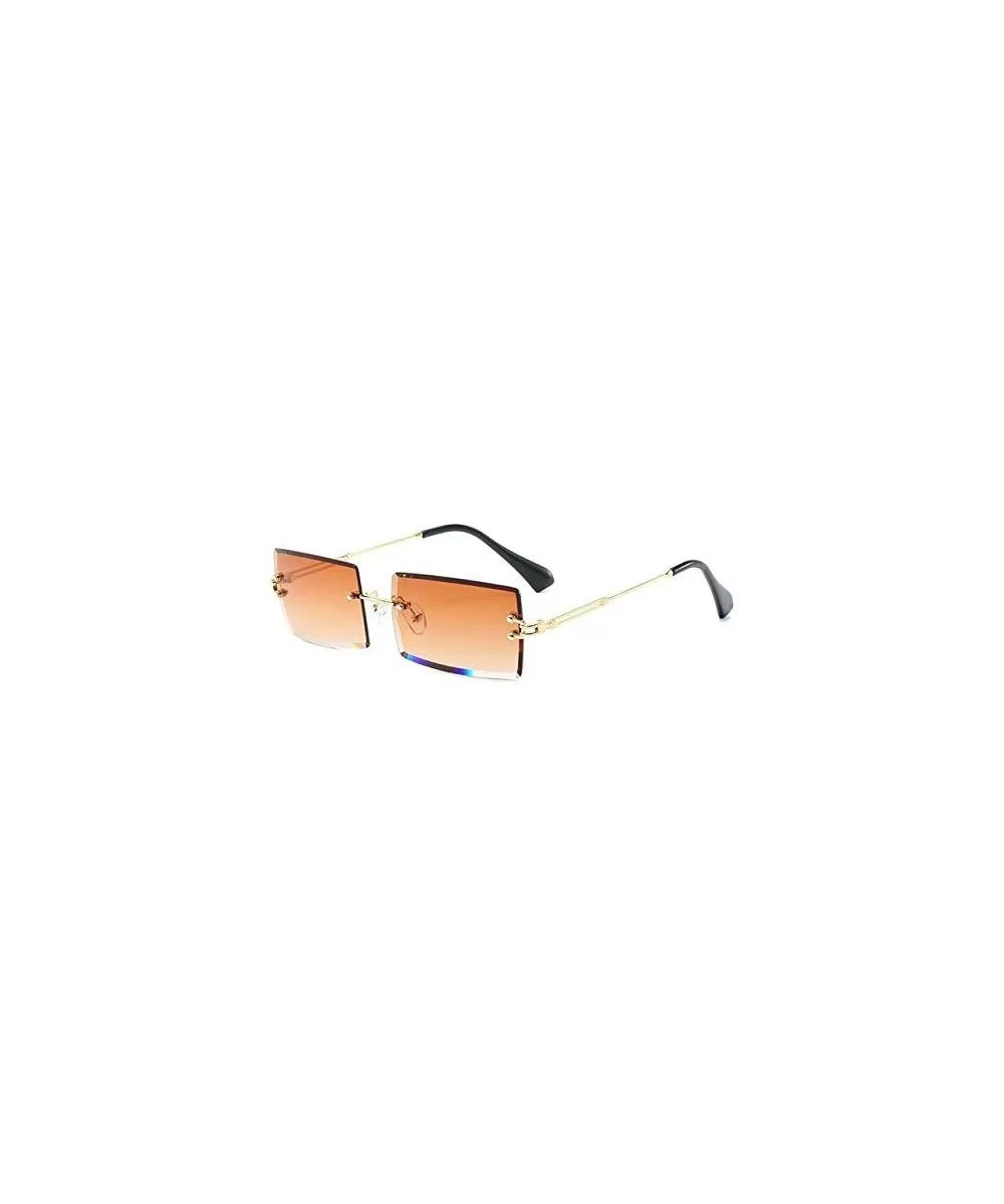 Fashion Popular Rimless Rectangle Sunglasses Women Men Shades Alloy Glasses UV400 (Lenses Color Gold Brown) - CR190HEHO3W $23...