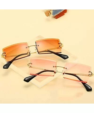 Fashion Popular Rimless Rectangle Sunglasses Women Men Shades Alloy Glasses UV400 (Lenses Color Gold Brown) - CR190HEHO3W $23...