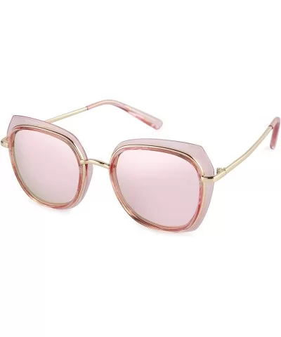 Fashion Polarized Design Sunglasses for Women UV400 Mirrored LensR00346 - Pink - CQ18GG3C0IR $35.22 Rectangular