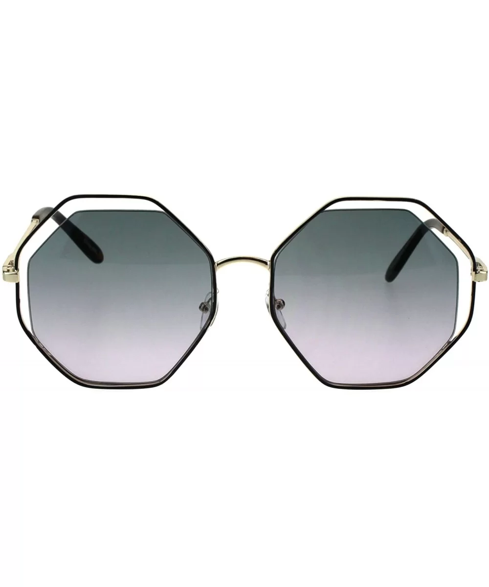 Womens Expose Lens Octagonal Metal Rim Hippie Retro Sunglasses - Brown Gold Black Pink - CS18EHR9RXY $11.67 Rectangular