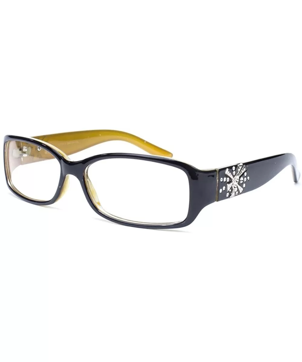 Women's Clear Lens Fashion Glasses in Black/Yellow - CW11BNSGPNV $6.78 Rectangular