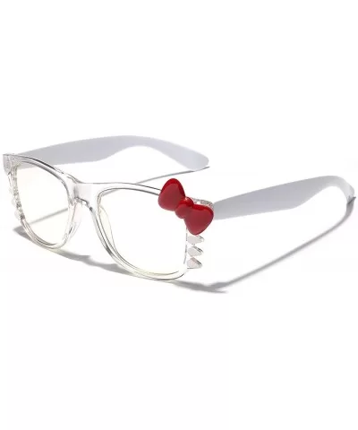 Non-Prescription Clear Lens Hello Kitty Bow Tie Women Girls Fashion Glasses - Crystal Clear - White - Red Bow Tie - CJ12N7810...