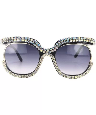 Round Sunglasses For Women Oversized Gradient Cute Rhinestone Bling Eyeglasses - CG196M0ALR9 $11.45 Oversized