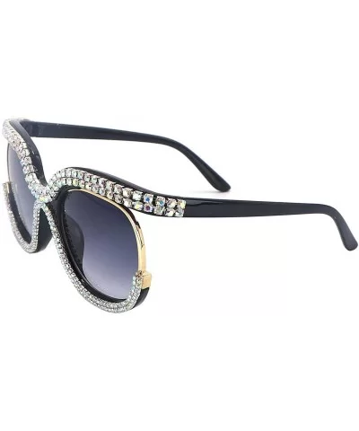 Round Sunglasses For Women Oversized Gradient Cute Rhinestone Bling Eyeglasses - CG196M0ALR9 $11.45 Oversized