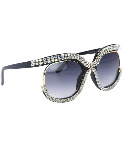 Round Sunglasses For Women Oversized Gradient Cute Rhinestone Bling Eyeglasses - CG196M0ALR9 $11.45 Oversized