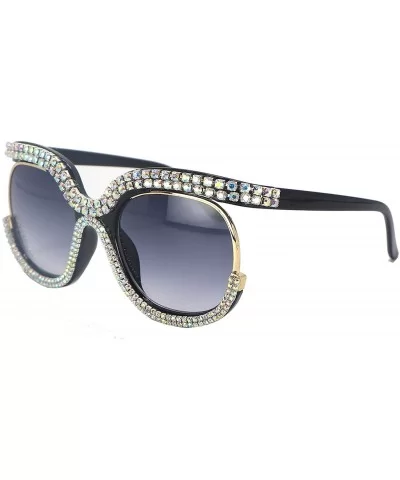 Round Sunglasses For Women Oversized Gradient Cute Rhinestone Bling Eyeglasses - CG196M0ALR9 $11.45 Oversized