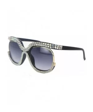 Round Sunglasses For Women Oversized Gradient Cute Rhinestone Bling Eyeglasses - CG196M0ALR9 $11.45 Oversized