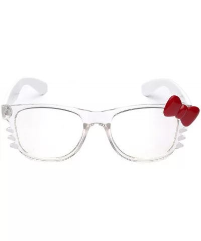 Non-Prescription Clear Lens Hello Kitty Bow Tie Women Girls Fashion Glasses - Crystal Clear - White - Red Bow Tie - CJ12N7810...