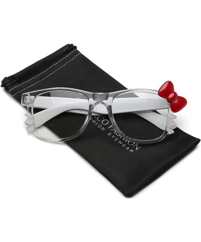 Non-Prescription Clear Lens Hello Kitty Bow Tie Women Girls Fashion Glasses - Crystal Clear - White - Red Bow Tie - CJ12N7810...