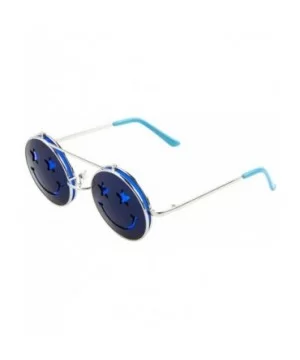 Round Happy Face Star Eyes Flip Up Shield Round Sunglasses - Blue - C21903S736A $11.96 Shield