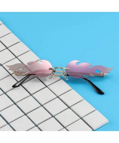 Fashion Flame Sunglasses for Small Face Women Rimless Wave Sun Glasses For Men Eyewear Luxury Trending Narrow - C219645MWUS $...