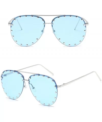 Fashion Culture Unisex Affair Studded Aviator Sunglasses Colorful Lens - Blue - CD18G3SWIC0 $12.10 Aviator