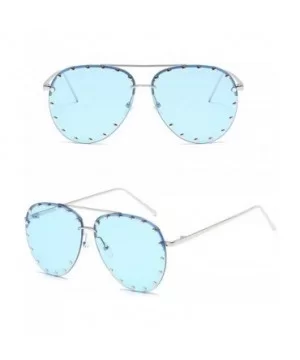 Fashion Culture Unisex Affair Studded Aviator Sunglasses Colorful Lens - Blue - CD18G3SWIC0 $12.10 Aviator