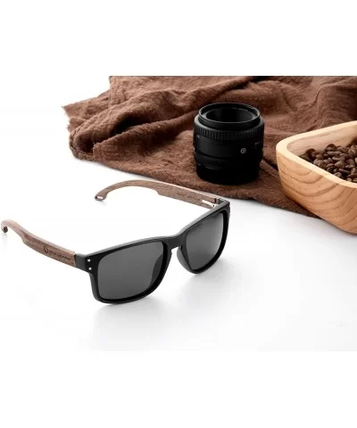 Sunglasses For Men With Polarized Lens Handmade Bamboo Sunglasses For Men&Women - A Walnut Black - C118TS3QGSM $18.89 Round