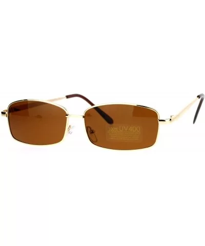 Oval Rectangular Sunglasses Unisex Classic Thin Metal Frame UV 400 - Gold - C2187C7YZ9T $6.04 Rectangular