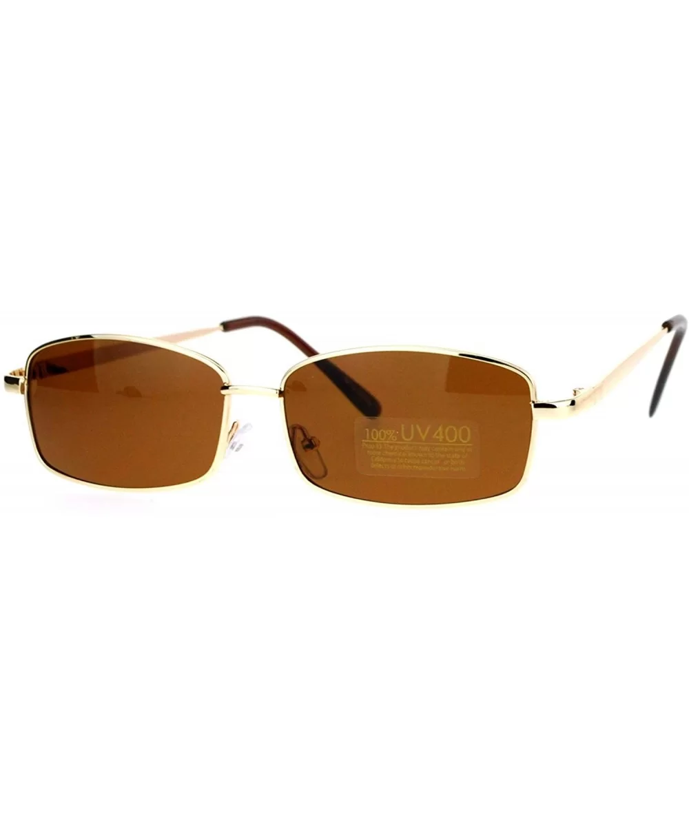 Oval Rectangular Sunglasses Unisex Classic Thin Metal Frame UV 400 - Gold - C2187C7YZ9T $6.04 Rectangular