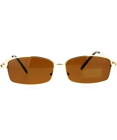 Oval Rectangular Sunglasses Unisex Classic Thin Metal Frame UV 400 - Gold - C2187C7YZ9T $6.04 Rectangular