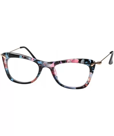 Womens Fashion Designer Cat Eye Eyeglasses Frames with Metal Arms - Blue Floral - C812NSY8J1W $5.48 Cat Eye