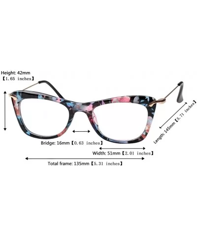 Womens Fashion Designer Cat Eye Eyeglasses Frames with Metal Arms - Blue Floral - C812NSY8J1W $5.48 Cat Eye