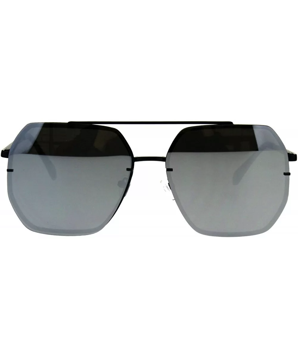 Square Heptagon Shape Sunglasses Retro Fashion Unisex Mirrored UV 400 - Black (Silver Mirror) - CG18G2WT23H $10.96 Oversized