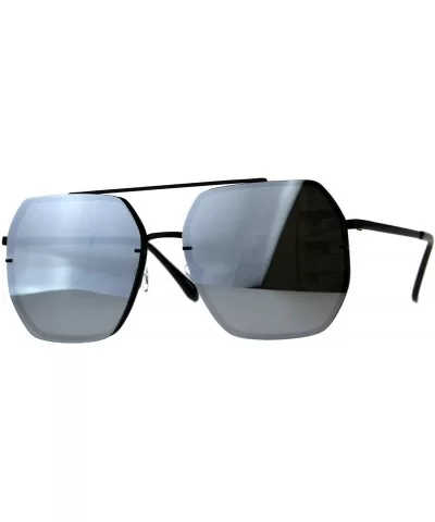 Square Heptagon Shape Sunglasses Retro Fashion Unisex Mirrored UV 400 - Black (Silver Mirror) - CG18G2WT23H $10.96 Oversized