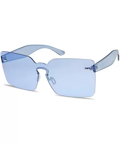 One Piece Rimless Square Colored Transparent Candy Tinted Sunglasses - Blue - CE18HR5SYNT $10.72 Oversized