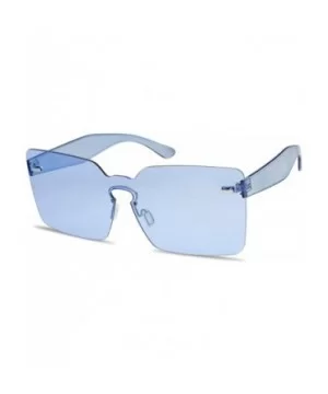 One Piece Rimless Square Colored Transparent Candy Tinted Sunglasses - Blue - CE18HR5SYNT $10.72 Oversized