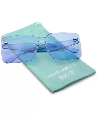 One Piece Rimless Square Colored Transparent Candy Tinted Sunglasses - Blue - CE18HR5SYNT $10.72 Oversized